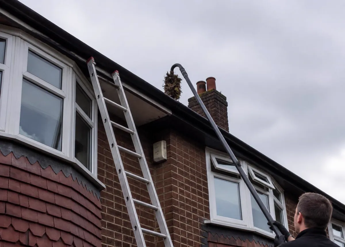 Gutter being cleared with a vacuum pole in Exeter